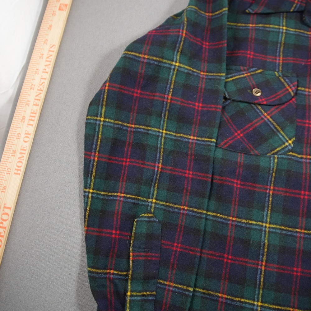 Pendleton Vintage Plaid Wool Men Board Shirt L Green Blue Retro Cabin Flannel - Picture 11 of 16